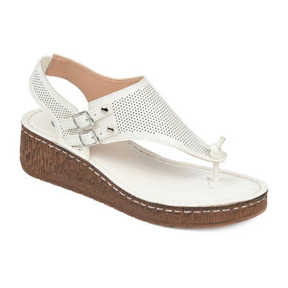 *SALE* Journee Collection Women's Mckell Wedge Sandals White 11M--2318